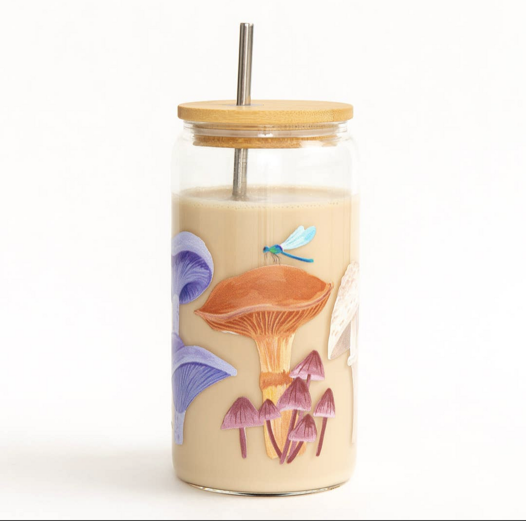 Mushy mushy bamboo lid glass cup - Dreamchaserart